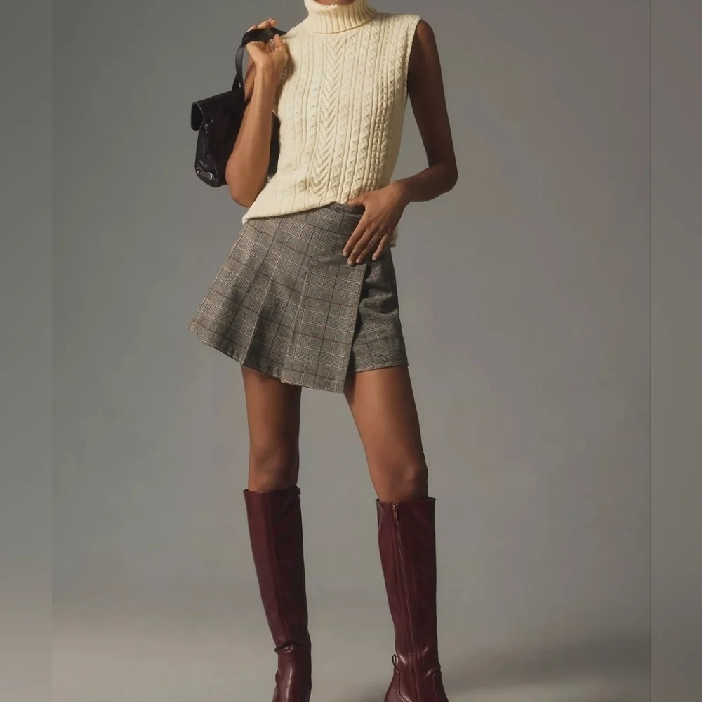 Dizzy Lizzy x Anthropologie Pleated Wrap Mini Skort, Gray Motif, XS